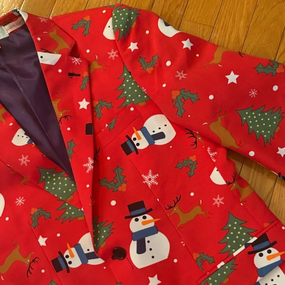 OppoSuits Red Holiday Blazer with Snowmen and Reindeer